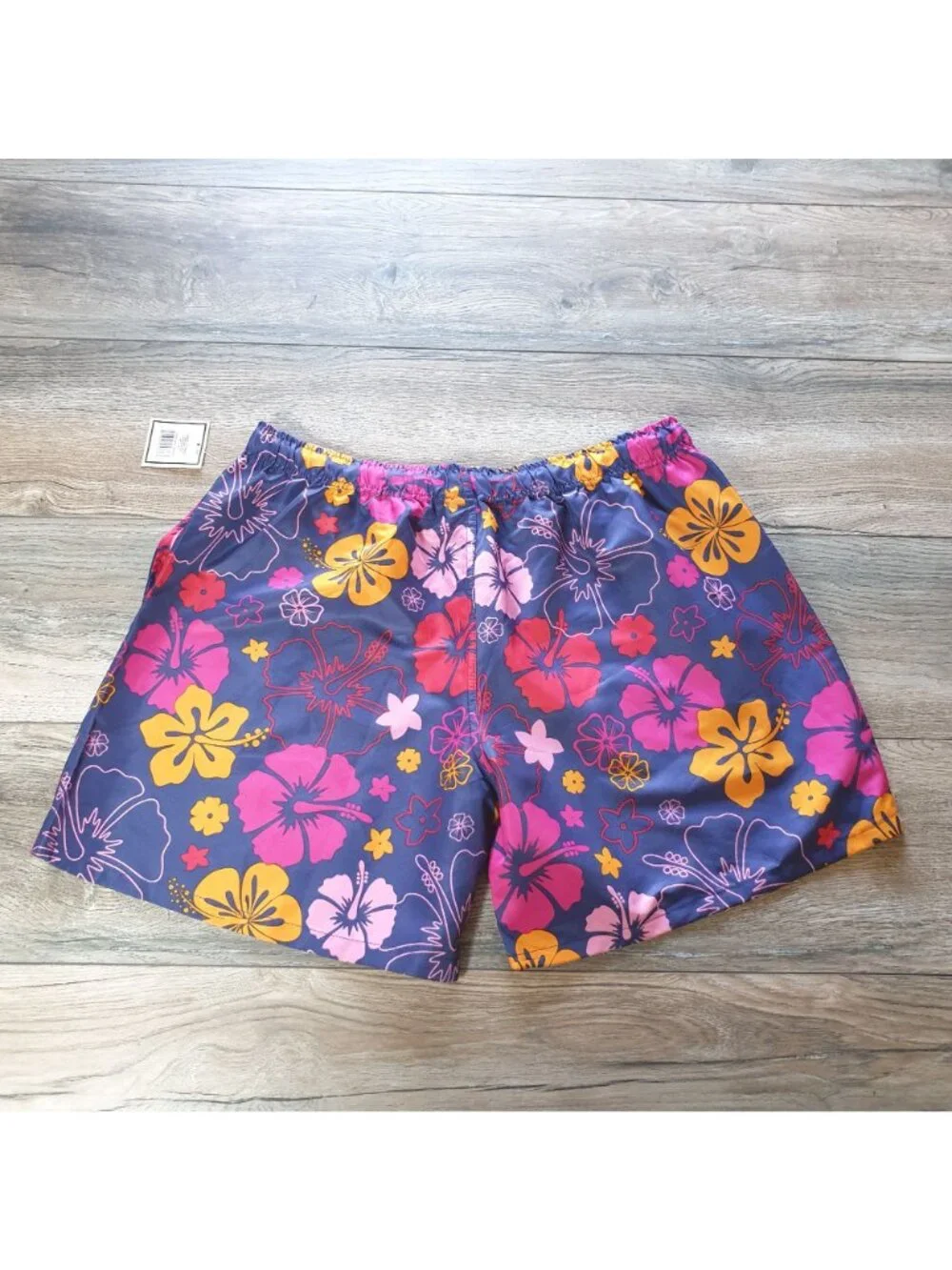 Colorful Floral Mens Swim Trunks Size L With Elastic Waist Drawstring 32